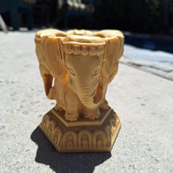 Interesting Vintage African Carved Stone Three Headed Elephant Candle Holder - Picture 3 of 8